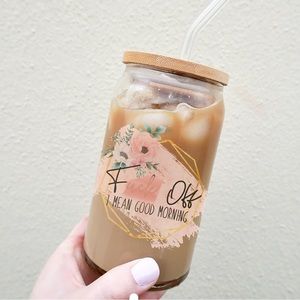 Sarcastic 16oz can glass with bamboo lid & straw